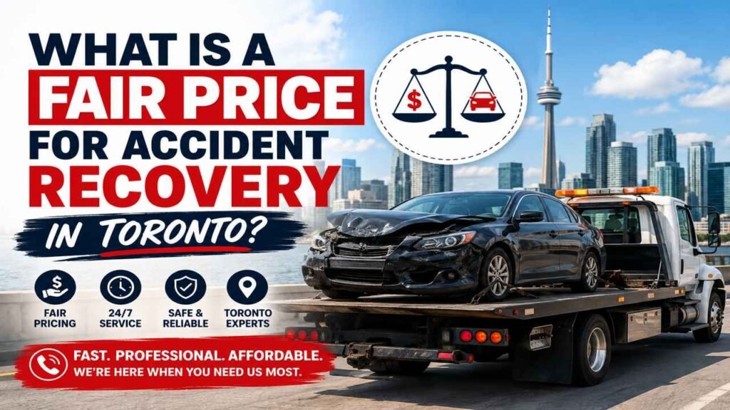 Tow truck performing accident recovery on a Toronto highway