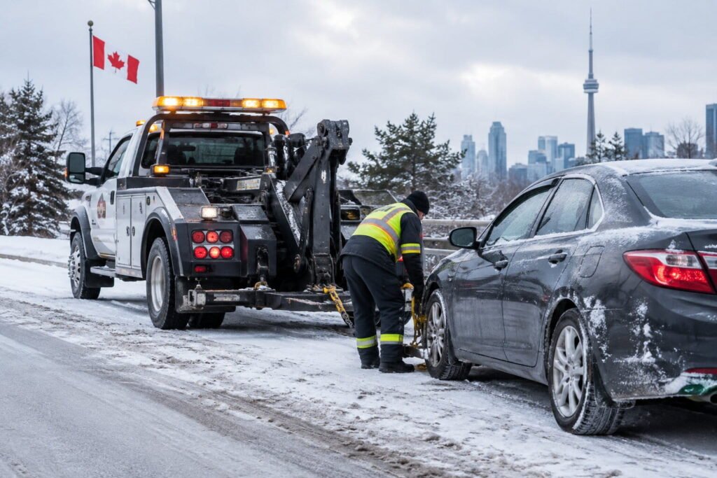 Car towing service helping a broken-down vehicle in Toronto