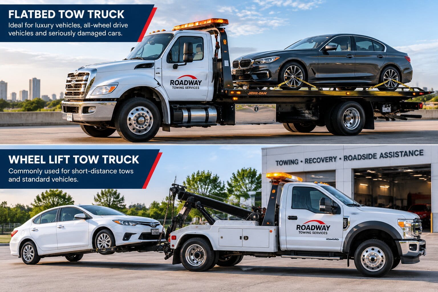 Different types of tow trucks used for vehicle recovery