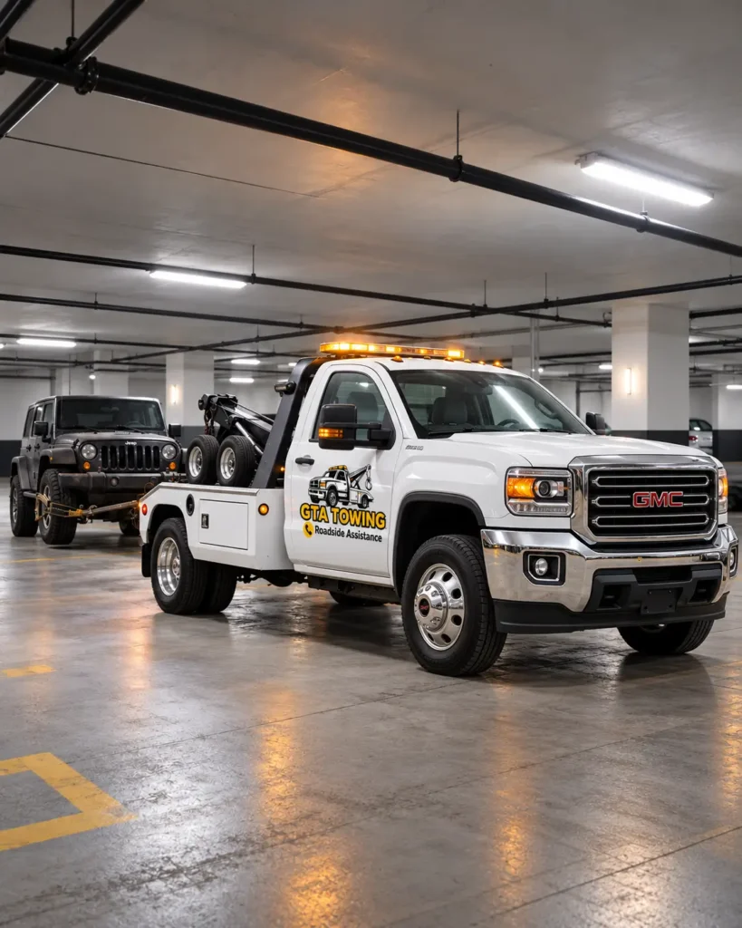 Modern GMC tow truck in premium garage